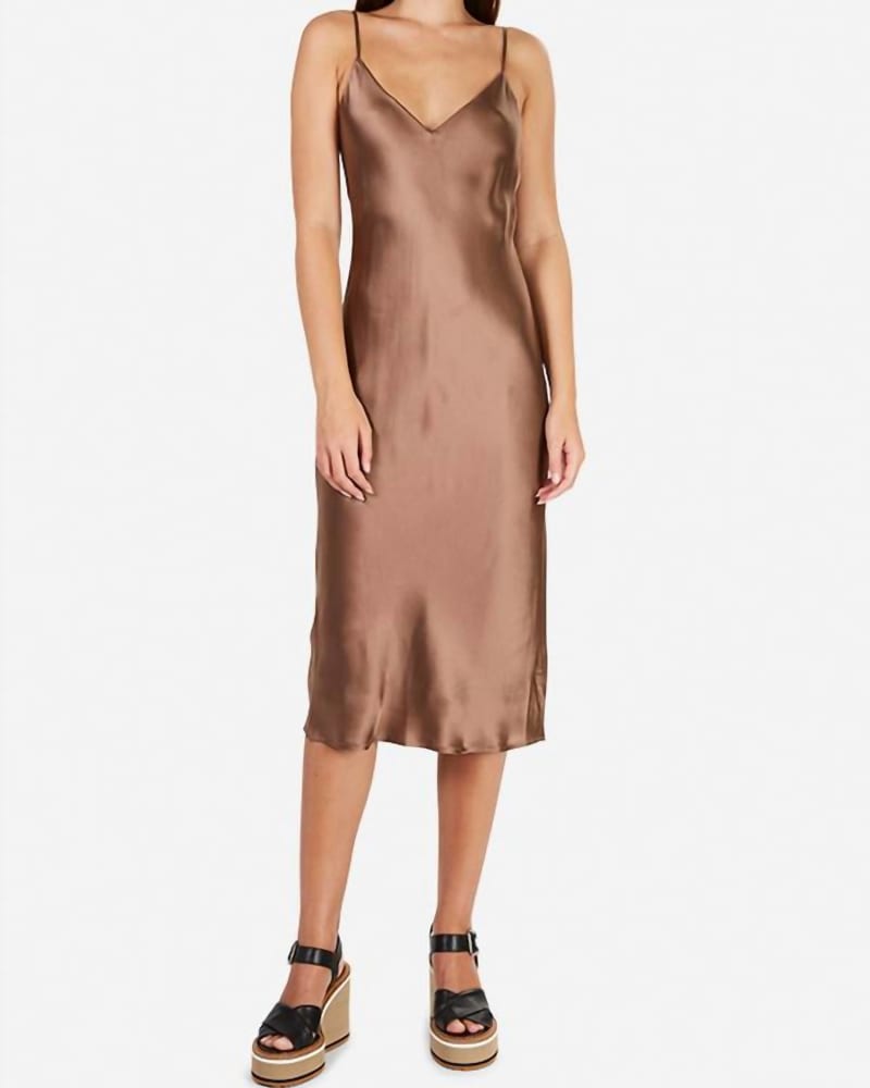 Front of a model wearing a size 10 Jodie Slip Dress In Sparrow in Sparrow by L'Agence. | dia_product_style_image_id:346541
